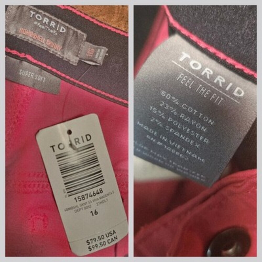 Torrid Women's Bomb Shell Skinny Super Soft Viva Magenta Stretch Jeans Sz 16S - Picture 7 of 11